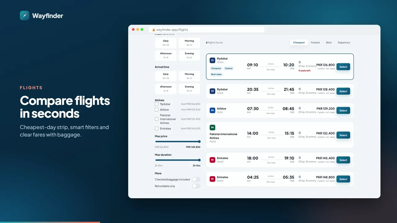 Wayfinder: Compare flights in seconds